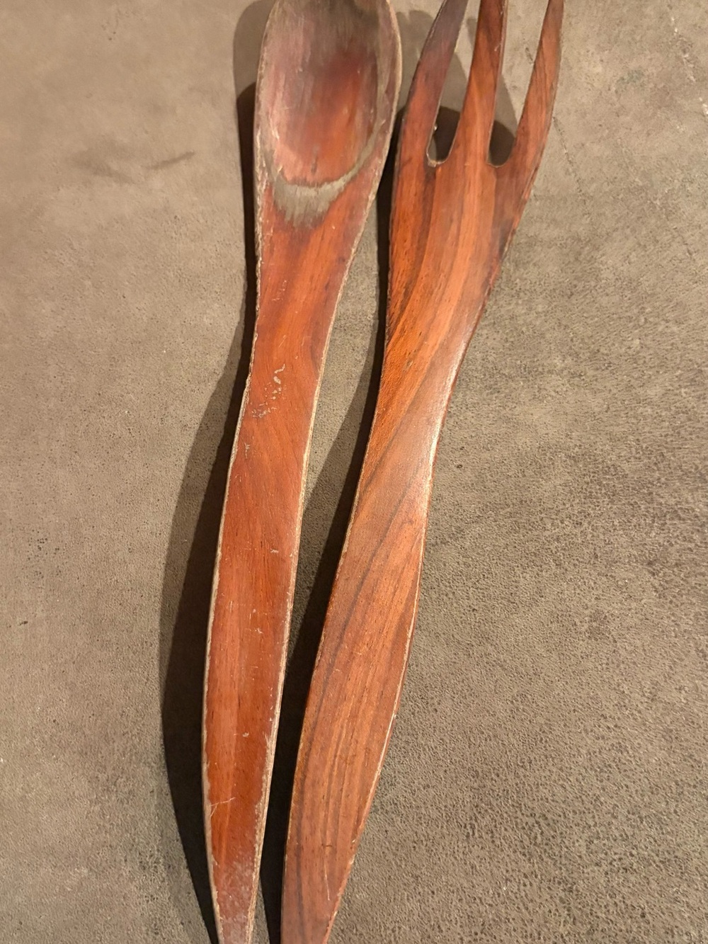 Vintage, tropical, wooden salad serving set